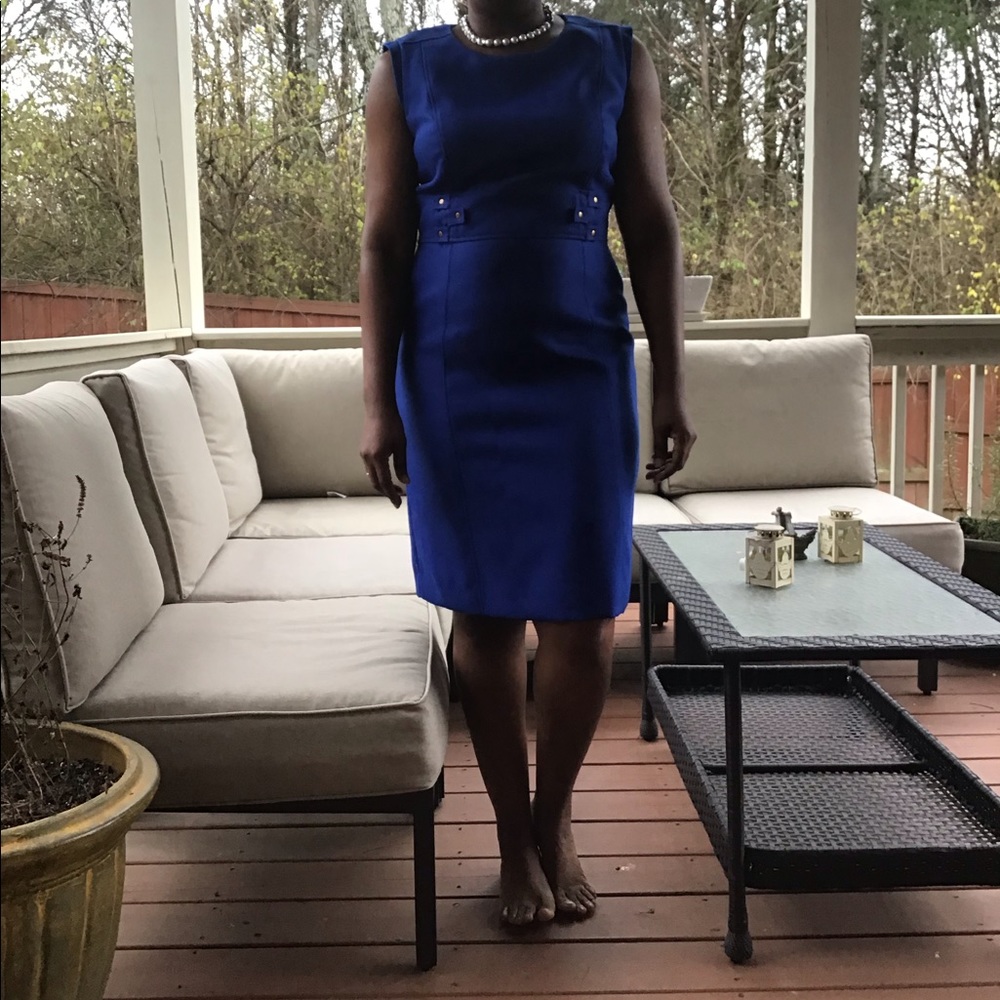 Royal blue sleeveless sheath dress